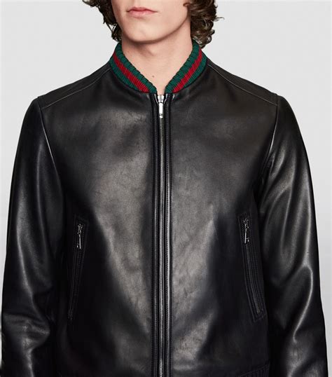 gucci web leather jacket|Gucci leather jacket men's.